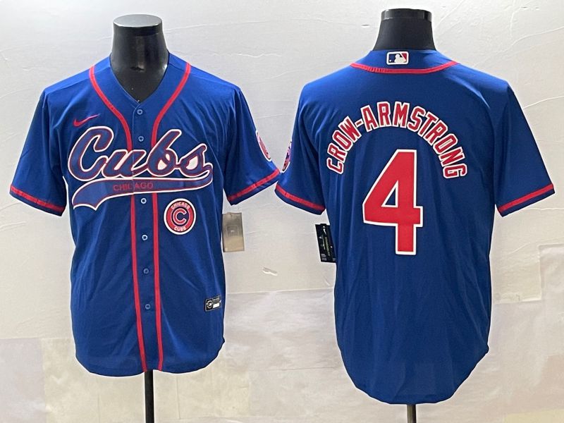 Men 2025 Chicago Cubs #4 Crow-Armstrong Blue Joint Name Nike MLB Jersey style 6